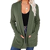 MEROKEETY Women's Fall Winter Cardigan Sweaters Lightweight Open Front Waffle Knit Sweaters with Pockets