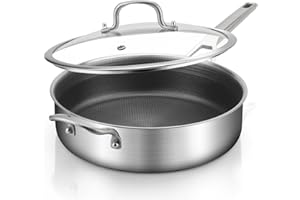 7 Quarts Saute Pan with Lids, Nonstick 12 Inch Deep Frying Pan, Tri-Ply Large Skillet with Lid with Stay Cool Handle, Dishwas