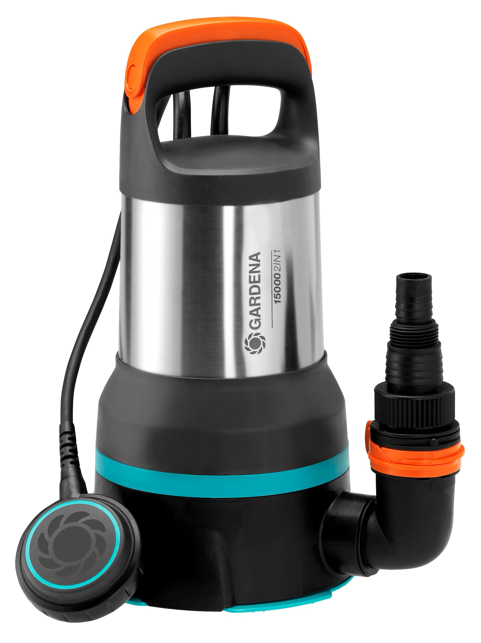 Gardena Klar-/Schmutzwasser-Tauchpumpe 15000: Kombi- Entwässerungspumpe mit 15.000 l/h Fördermenge, Flachabsaugung bis 1 mm und 35mm Korngröße, 550 W (09048-20)