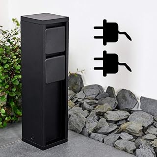 Außensteckdose Amersroort, Steckdosensäule aus Metall in Schwarz, 2-fach Steckdose für den Aussenbereich, modernes Design, max. Leistung 3600 Watt, für den Anschluss von Lampen im Garten, IP54
