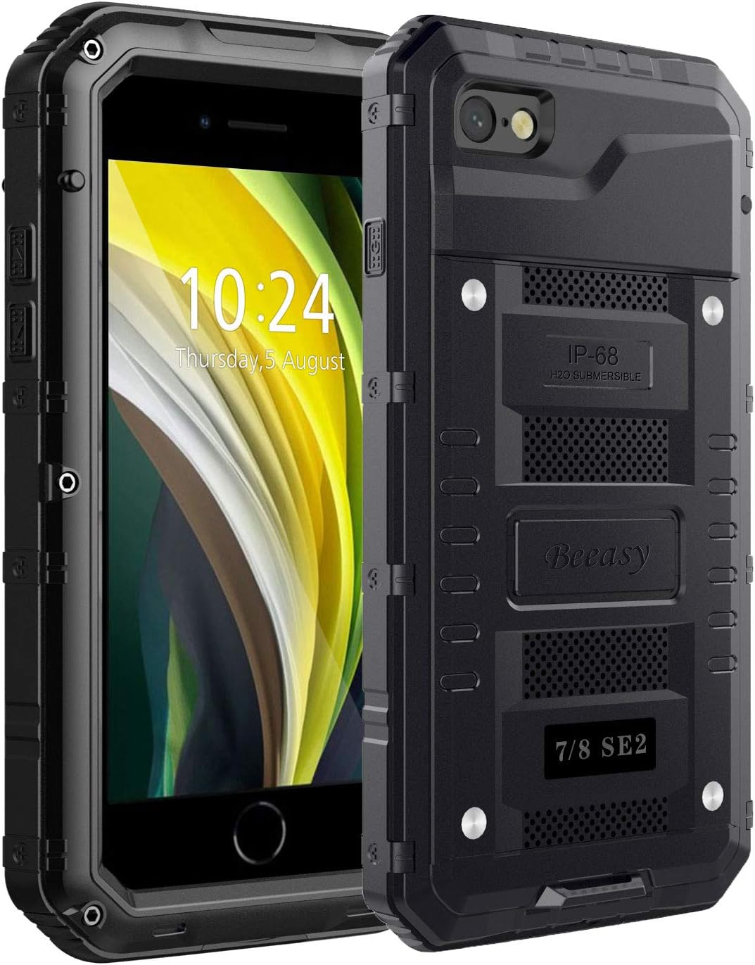 Beeasy Case for iPhone SE 2022/SE 2020 Shockproof Waterproof Built-in Screen Protector,Metal Cover Tough Heavy Duty Military Protective