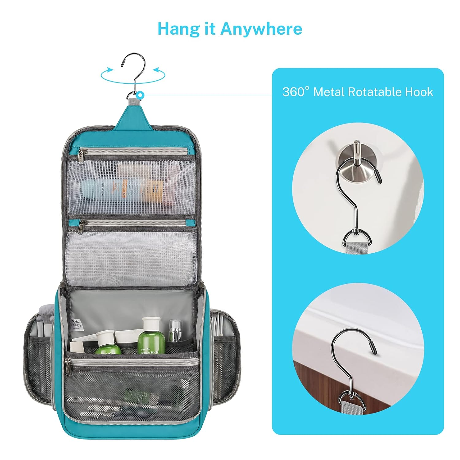 Gonex Hanging Toiletry Bag, Travel Organizer Bag for Makeup and Toiletries, Men and Women Blue : Beauty