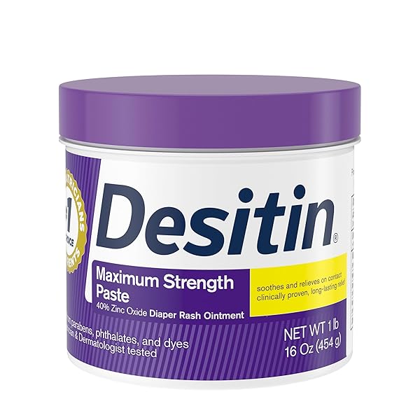 DESITIN MAXIMUM STRENGTH BABY DIAPER RASH CREAM, 40% ZINC OXIDE FOR TREATMENT, RELIEF & PREVENTION, HYPOALLERGENIC, PHTHALATE- & PARABEN-FREE PASTE, PROTECTS SKIN FOR UP TO 12 HOURS, 16 OZ