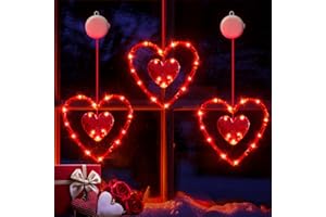 LYUBASA 3 Pack Valentines Day Window Lights Decorations with Timer, Battery Powered Hanging Red Lighted Heart Shaped Silhouette Sucker LED Lamp for 2025 Holiday Fireplace Indoor Home Decor