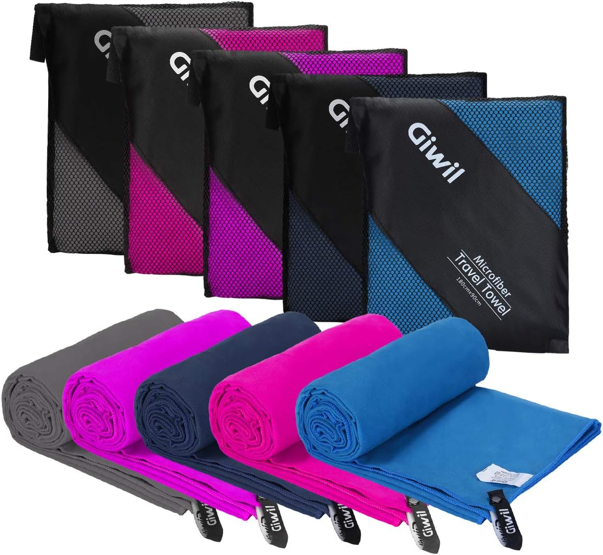 Giwil Microfibre Beach Towel with carry bag (XL 180cm x 90cm) - a quick dry swimming towel Travel Sport Towel in 5 Colours, Great for travel, gym, camping, swim, yoga & pilates (Navy blue)