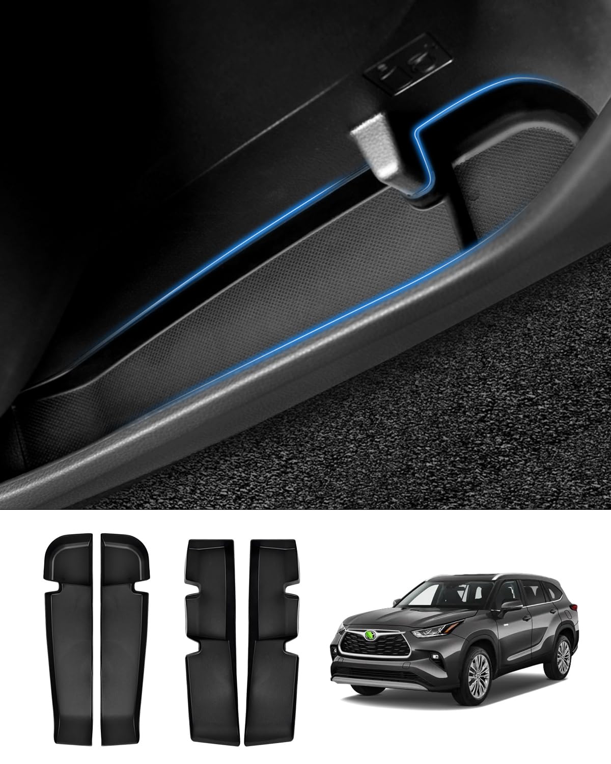 Shademax 4PCS Car Door Organizer Tray for Toyota Highlander Accessories ...