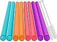 Extra Wide Reusable Smoothie Straws, Great for Bubble Tea, Boba Tea and Milkshakes, 10.25 Inches Long, 10 Pieces Jumbo Eco Friendly Plastic Straws with 2 Cleaning Brushes, BPA Free