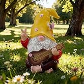 Garden Hippie Gnome Decor Statue,Funny Garden Gnomes with Peace Sign Decor Outdoor ,for House,Lawn,Patio and Porch, Gifts for Friend,Family. (Yellow)