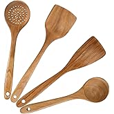 4 PCS Wooden Spatula Set, Natural Wooden Spoons for Nonstick Cookware, Kitchen Utensil Set with Slotted Spatula & Turner, Eco-Friendly Cooking Tools Gift Set