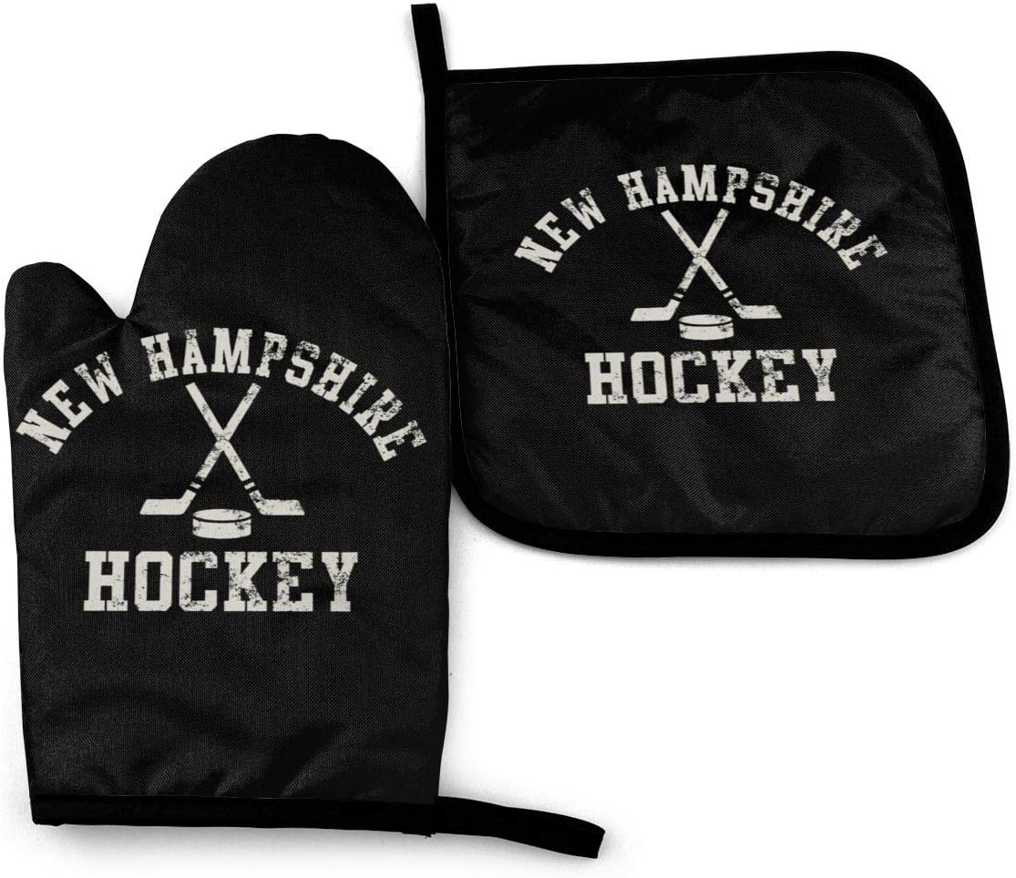 Lixiaolan New Hampshire Hockey Oven Mitts and Pot Holders Sets Kitchen Heat Resistant Oven Gloves for BBQ Cooking Baking, Machine Washable (2-Piece Sets)