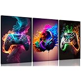 BGFCE Gaming Room Decor Canvas Wall Art Set of 3 - Cool Video Gaming Theme Wall Decor, Gamer Paintings Picture Print for Teen Boys Room 12x16 inch Framed