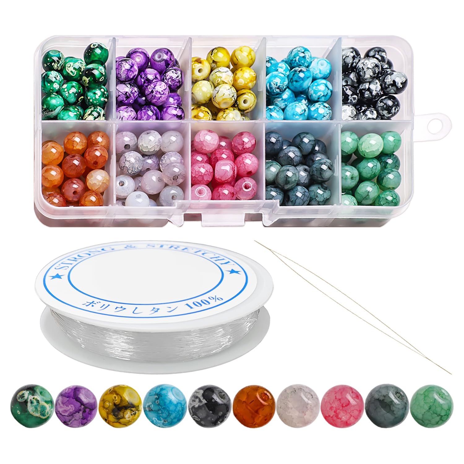 200 Crystal Beads, 1 Roll of Beading Wire, 1 Needle Threader, Bracelet Beads, Jewelry Making Beads, Necklace Beads