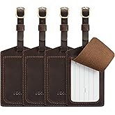 S-ZONE Leather Luggage Tags for Suitcases TSA Approved Baggage Tags ID Label for Backpack 4 Pieces Set