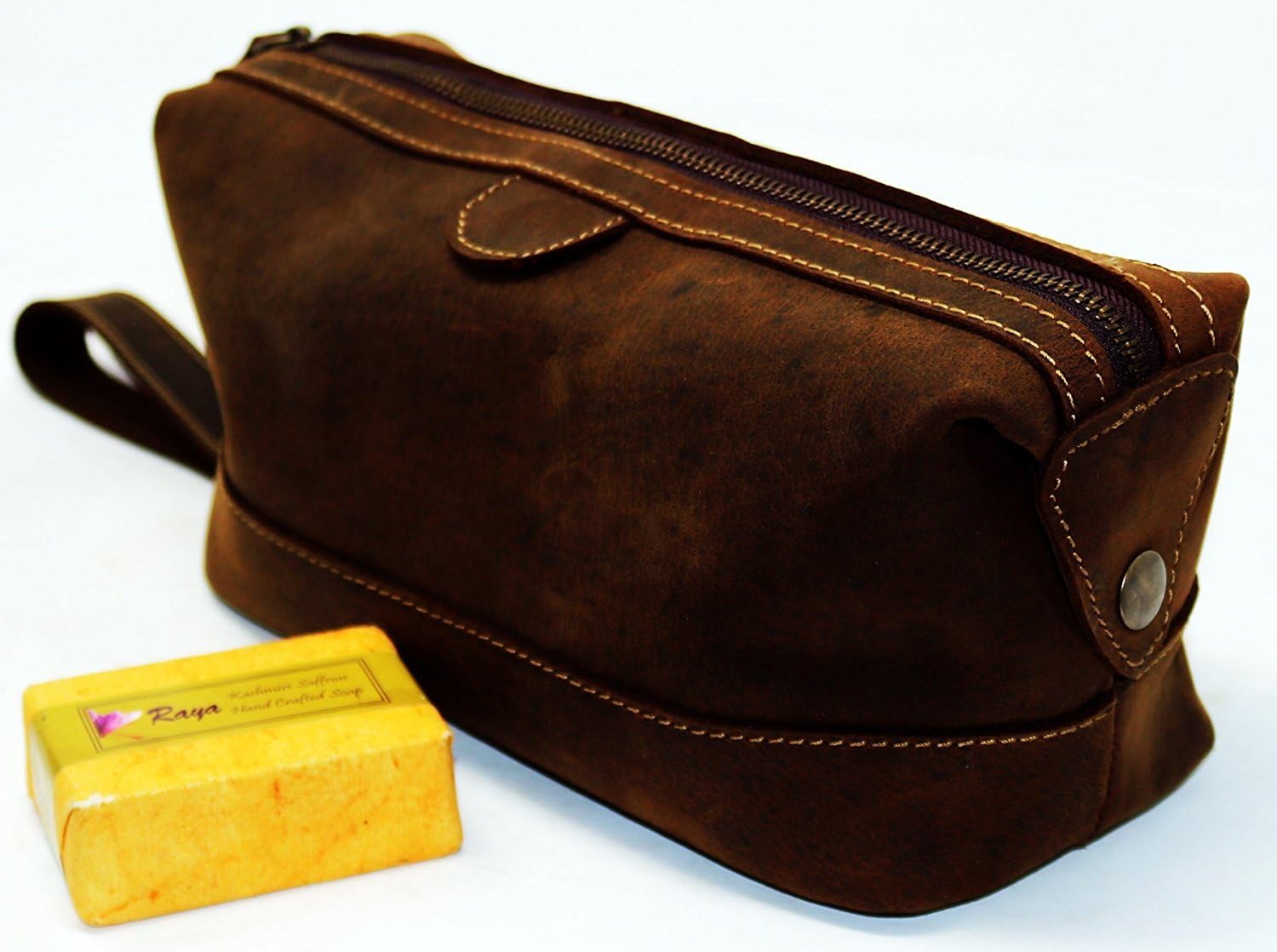 Men's Buffalo Genuine Leather Toiletry Bag Waterproof Dopp Kit Shaving Bags and Grooming for Travel Groomsmen Gift Men Women Hanging Zippered Makeup Bathroom Cosmetic Pouch Case Make Up kit - Image 4