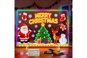 ROVISIGNS Lumiboard Led Drawing Board with 7 Colors & 4 Modes,13.7"x10" Cosmody Led Drawing Board with Adapter, Led Note Board with 7 Markers, Spray Bottle, Hanging Chain, Christmas Holiday Gifts for Kids