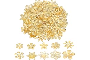 PH PANDAHALL PandaHall 200pcs Flower Bead Cap, 10 Styles Bead End Caps Filigree Spacer Beads Caps Metal End Charm Tibetan Caps for DIY Earrings Bracekets Necklace Jewelry Craft Making, Golden