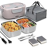 Sitlais Electric Lunch Box for Adults - 80W Fast Heated Lunch Box for Men&Women with Dual 1.5L Stainless Steel Containers Fast Heating Portable Food Warmer for Car&Truck lonchera eléctrica portátil