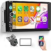 Double Din Car Stereo with Wireless Carplay, 7 Inch IPS 1024 * 600 Touchscreen with Bluetooth,FM Car Radio,Backup Camera,You-