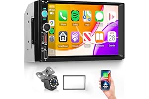 Rimoody Double Din Car Stereo with Wireless CarPlay/Android Auto, 7 Inch IPS Touchscreen, Bluetooth/FM Radio, Backup Camera, 
