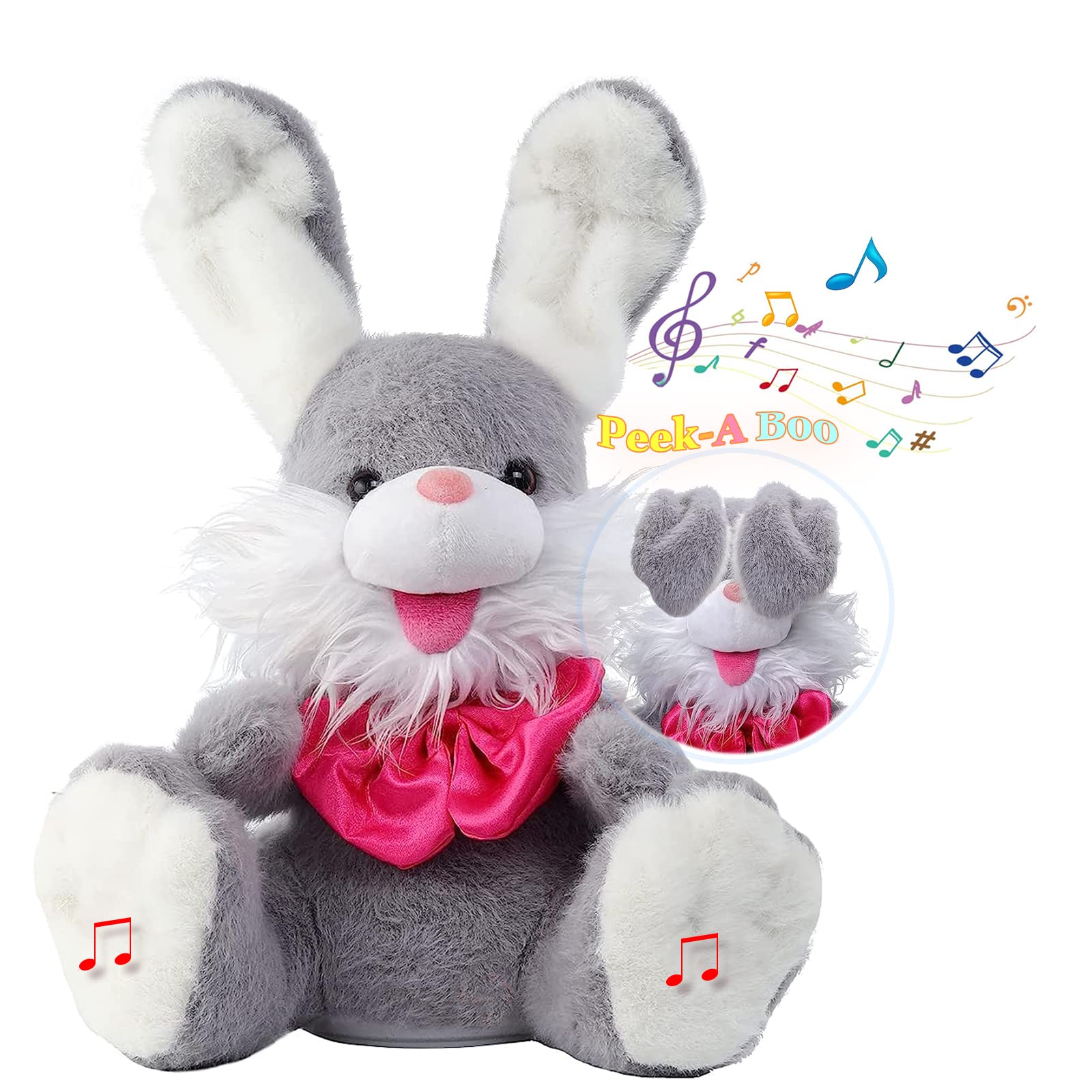 iEasey Kids Cute Peek A-Boo Singing Talking Bunny Toy with Flaping Ears, Baby Interactive Cuddly Soft Toy Repeating What You Say Plush Rabbit Stuffed Animal Toy Easter Bunny Gift Baby Showers