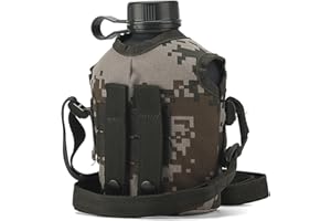 Canteen 1L Leakproof Aluminum Alloy Water Canteen with Camouflage Cover & Strap, Portable Multi-Functional Water Bottle for O