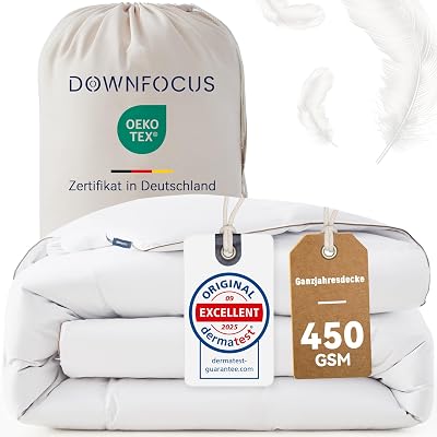 Komfort Bettdecke 220x240 | 100% Weiche Federn & Daunen | Oeko-Tex, RDS Zertifiziert für Tierwohl | Ganzjahres Federbett Daunendecke 240x220cm Bezug aus 100% Baumwolle