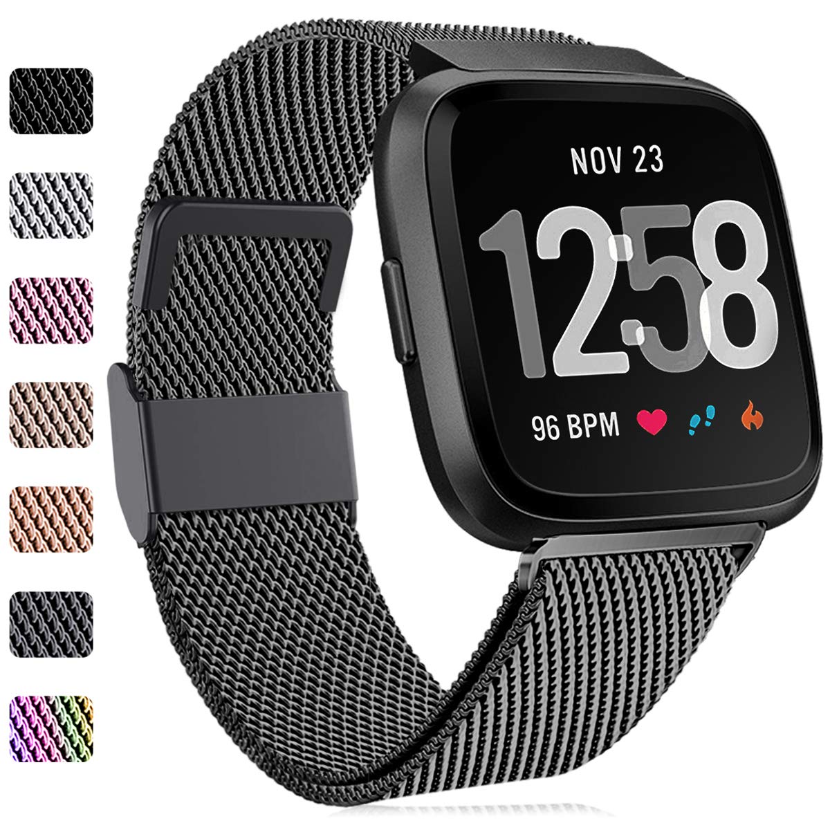 Faliogo Replacement Band Compatible with Fitbit Versa Band/Fitbit Versa 2 Bracelet, Adjustable Stainless Steel Metal Band Compatible with Fitbit Versa Lite, Small, Black