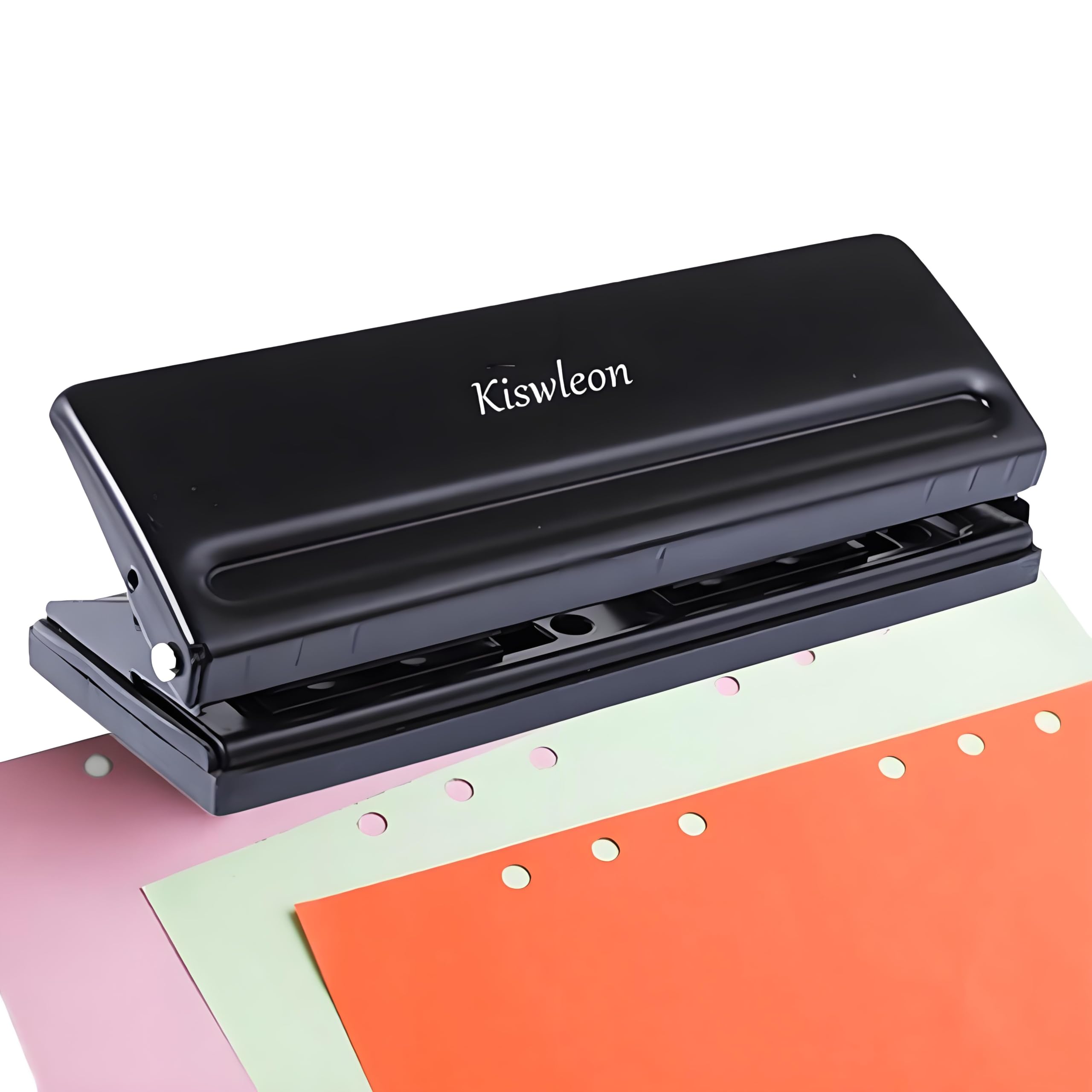 Kiswleon 6 Hole Punch,Hole Puncher A4 A5 Adjustable Pitch Office Binder Punch Metal Hole Punch for A3 A6 B3 B3 B4 B5 B6 B7 Size Six Ring Binder Planner,8 Sheet Punching Capacity(Black)