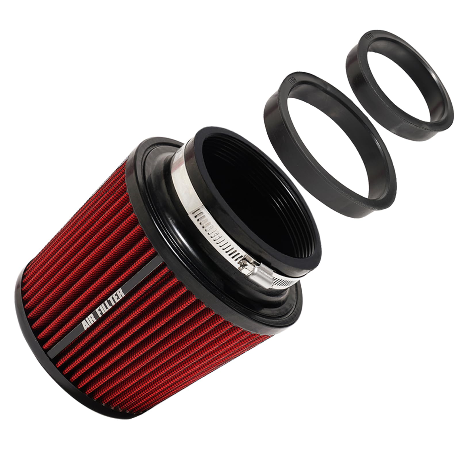 Photo 1 of 3" 3.5" 4" Inlet Car Replacement Cold Air Intake Filter 76mm 89mm 102mm 3 Sizes in 1 High Flow Performance Cone Air Filter (Red)