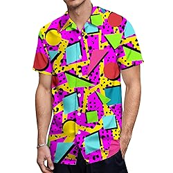 HUGLAZY Neon Hawaiian Shirt for Men 80s 90s Vintage