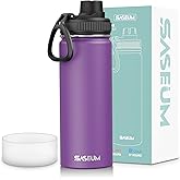 SASEUM Sport Water Bottle 18oz Stainless Steel Double Wall Vacuum Thermal Mug with Leak Proof Spout Lids, Wide Mouth Metal Insulated Water Jug for Gym and Travel(Purple)