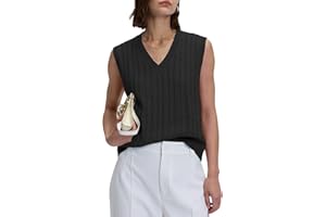Locachy Women's Vintage Loose V Neck Sleeveless Cable Knit Preppy Style Pullover Sweater Vest