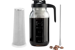 MIRADEXIC Cold Brew Coffee Maker with V-shaped Lid, 64oz Iced Coffee Maker with Stainless Steel Filter, BPA Free Sturdy Cold Brew Pitcher for Coffee, Iced Tea, Sun Tea, Lemonade