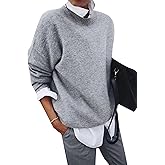 GORIFE Women's Winter Loose Sweaters Lapel Collar 2 in 1 Style Blouse Solid Long Sleeve Pullovers