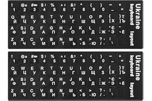(2PCS) Ukrainian Keyboard Stickers, Ukraine Keyboard Letters Replacement Sticker with White Letter/Black Background, Cyrillic