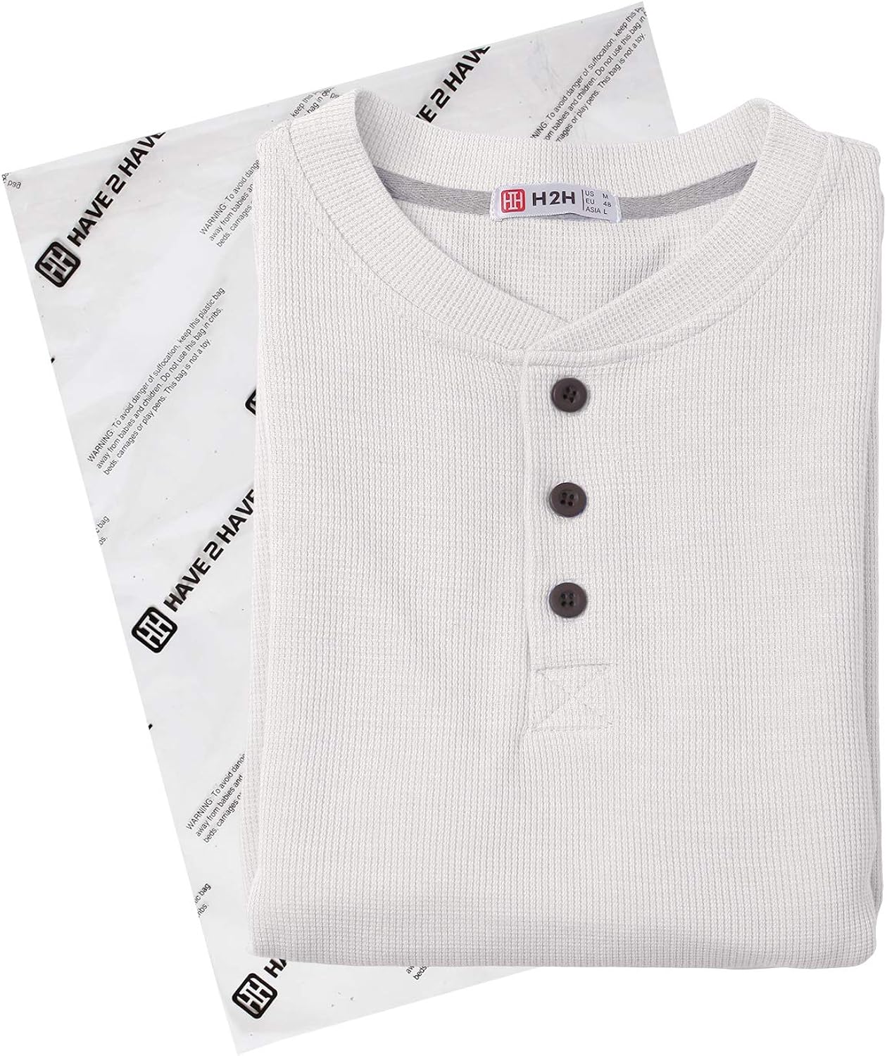 H2H Mens Casual Slim Fit Henley Long Sleeve T Shirts of Waffle Cotton: Clothing