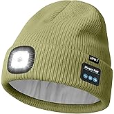 ATNKE LED Lighted Bluetooth Lined Fleece Beanie Hat, USB Rechargeable 4 LED Wireless Run Headlamp Cap for Men and Women