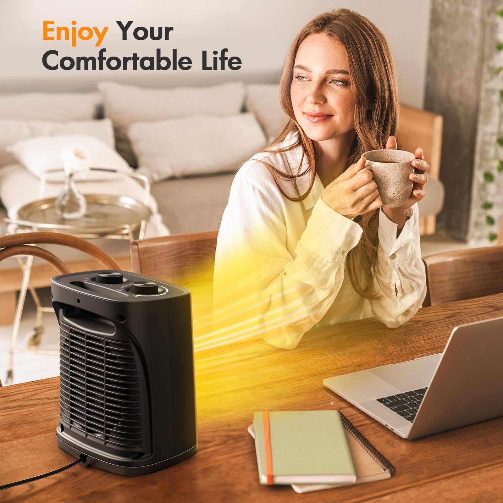 Kismile Small Space Heater for Indoor Use, Electric Ceramic Space Heater, Portable Heaters Fan for Office and Bedroom with Adjustable Thermostat ETL Listed,1500W