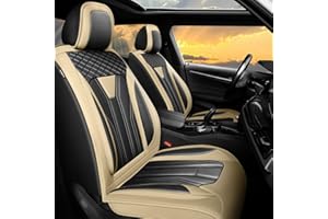 Conjie Fit Gladiator Car Seat Covers for Jeep Gladiator 2020-2024 2025 -Full Set Premium Leather, Waterproof & Breathable，All-Weather Seat Cushion Protecto & Airbag Compatible, 5 Seats Beige & Black