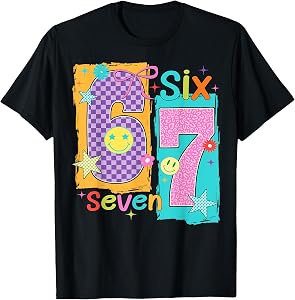67 Leopard Checkered Funny Six Seven Meme 6-7 Girls Kids T-Shirt