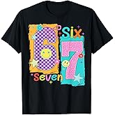67 Leopard Checkered Funny Six Seven Meme 6-7 Girls Kids T-Shirt