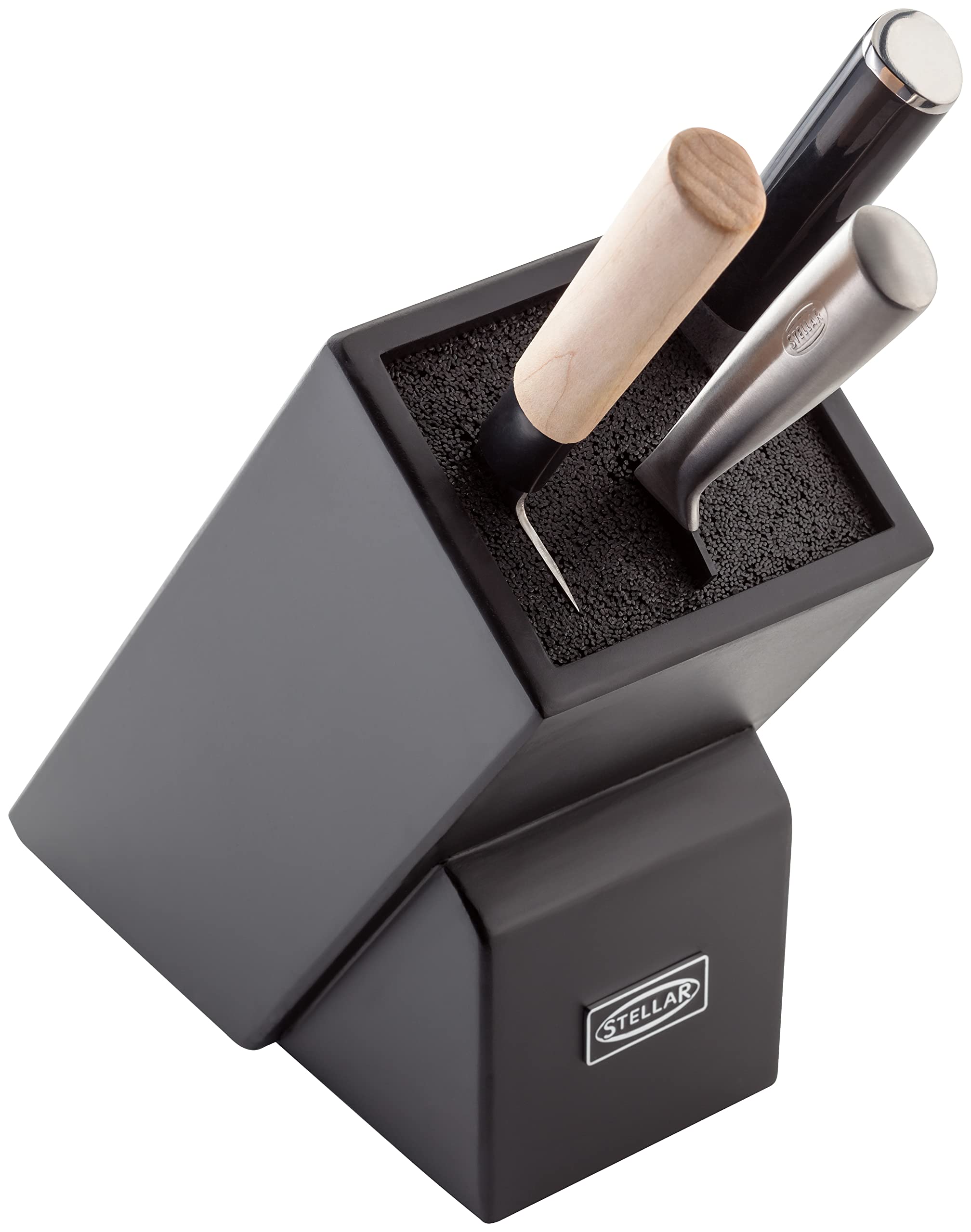 Stellar Black Universal Knife Block with Fibre Rods, Scissors Block, Safe Non-Slip Base