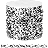 [33 FT] Stainless Steel Cable Chains Bulk for Jewelry Making, 3.5mm 304 Stainless Steel Flat Cable Link Chains Roll Spool for Jewelry Making DIY Craft