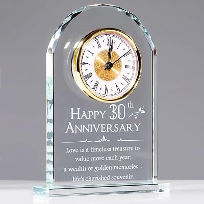Movdyka Crystal Desk Clock Gift Glass 30th Anniversary Keepsake 5.9 in