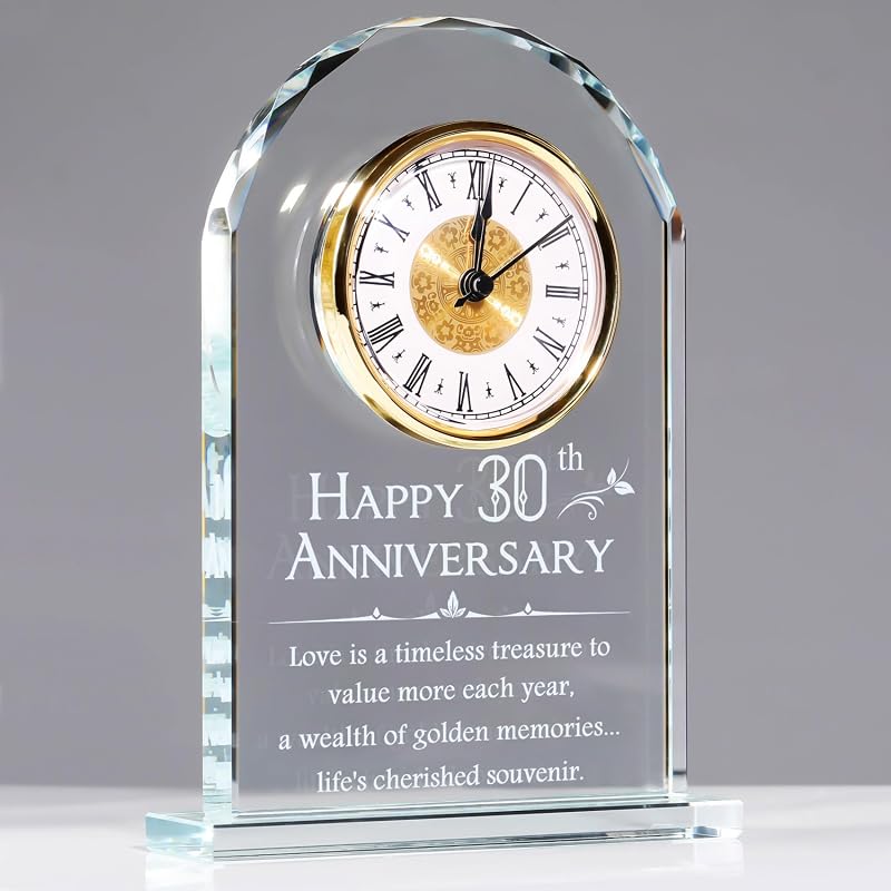 Movdyka Crystal Desk Clock Gift Glass 30th Anniversary Keepsake 5.9 in