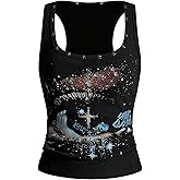 BEAUDRM Women's Graphic Sleeveless Tank Top Gothic Rivet Rave Crop Tops