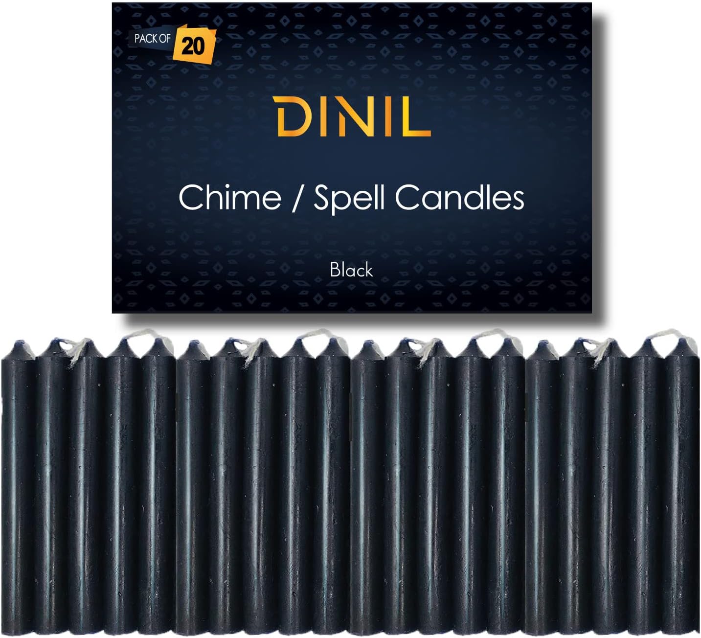 Candles & Holders - Dinil – Set of 20 Black Spell & Chime Candles – Premium Mini Taper Candles for Rituals, Prayer, Birthdays, Meditation, Altar, Spells, Chime Candles - 4 Inch Tall, Unscented (Black)