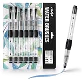 JusArt Water Brush Pens 6-Pack Leak-Proof Refillable Watercolor Pens | Pointed &amp; Flat Tip Styles for Acrylic Gouache Watercolor Painting - Portable Water Brush for Artists Beginners Adults