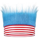 Maysing Hairy Headband Hat Blue Costume Accessory Stripe Wig Fun Crazy Hair Wig for Halloween Cosplay Spirit Party