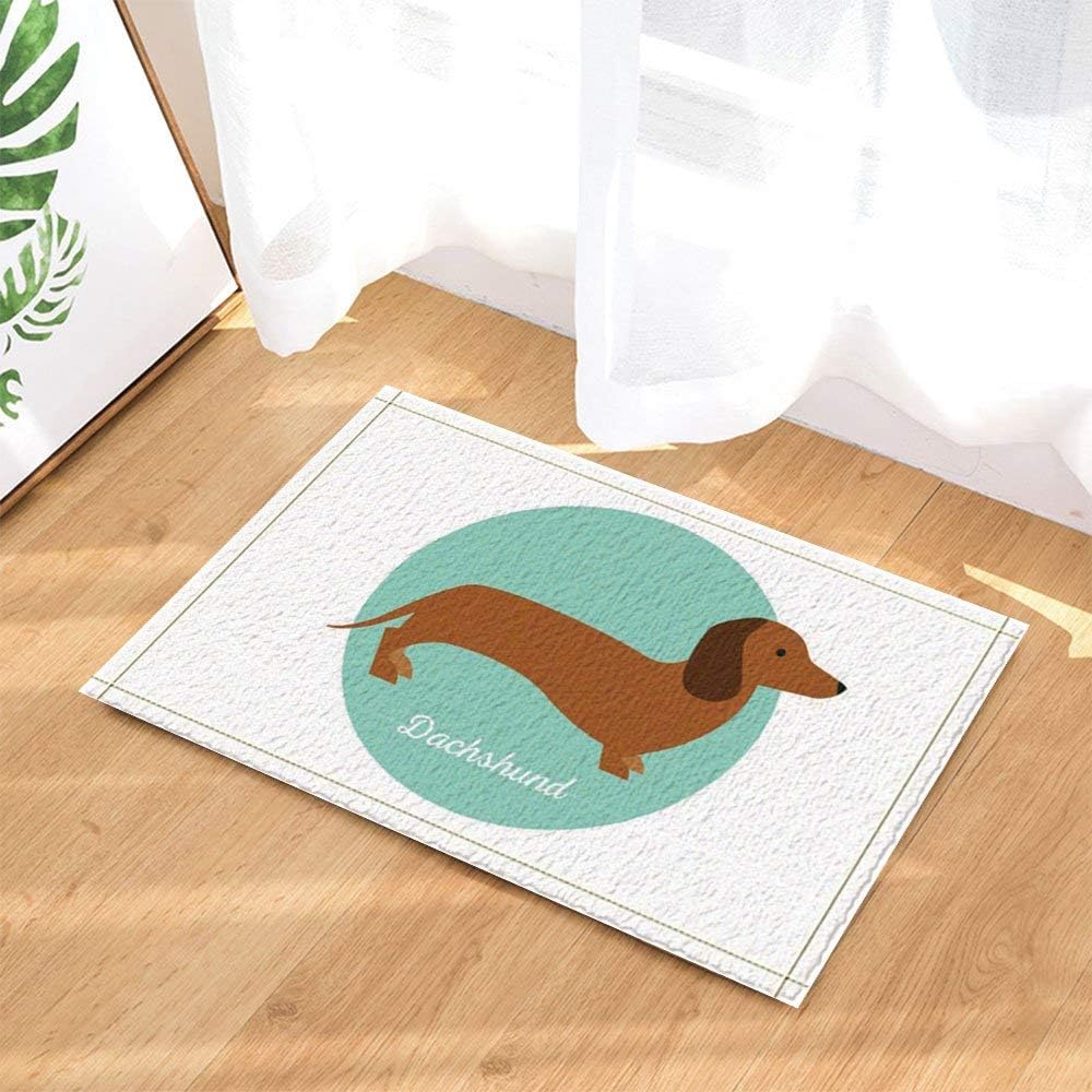 GzHQ Cartoon dog Decor A Lovely Dachshund in Blue Bath Rugs for Bathroom Non-Slip Floor Entryways Outdoor Indoor Front Door Mat Kids Bath Mat 15.7x23.6in